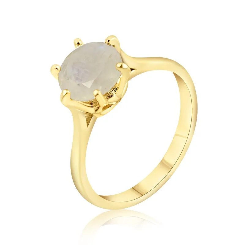 gold plated closed ring with moonstone 8mm facet