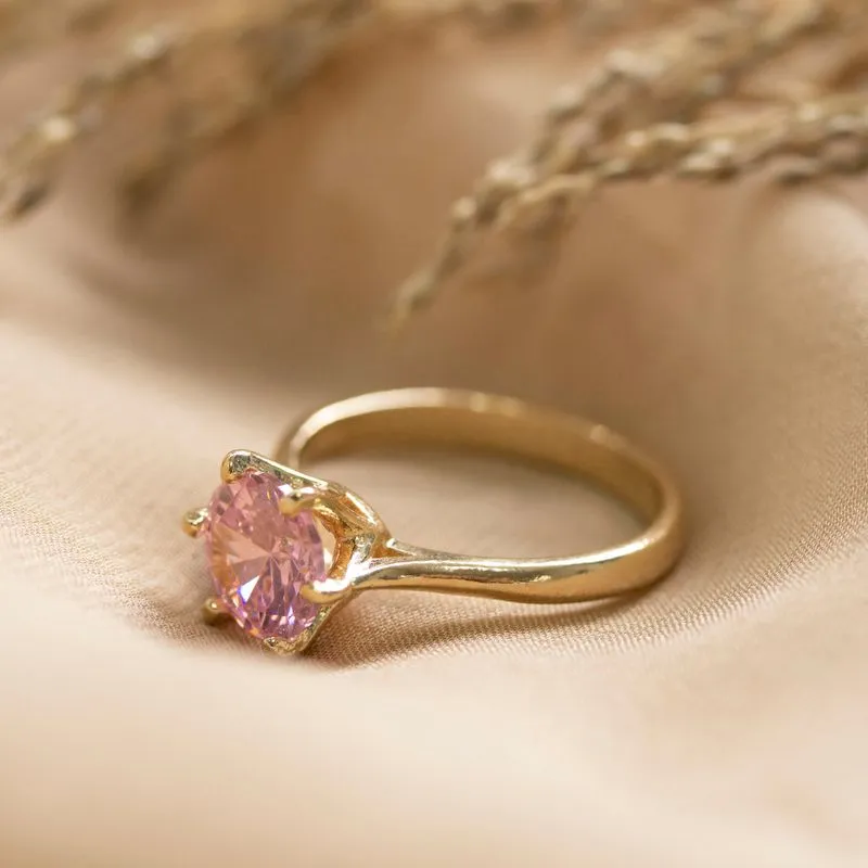 gold plated closed ring with pink cz 8mm facet