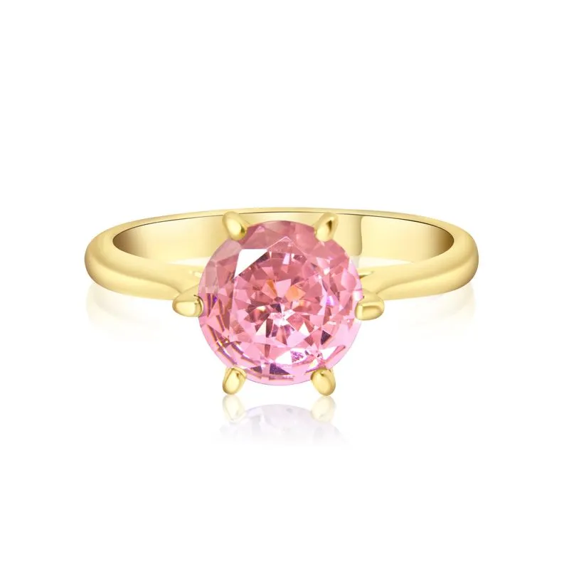 gold plated closed ring with pink cz 8mm facet