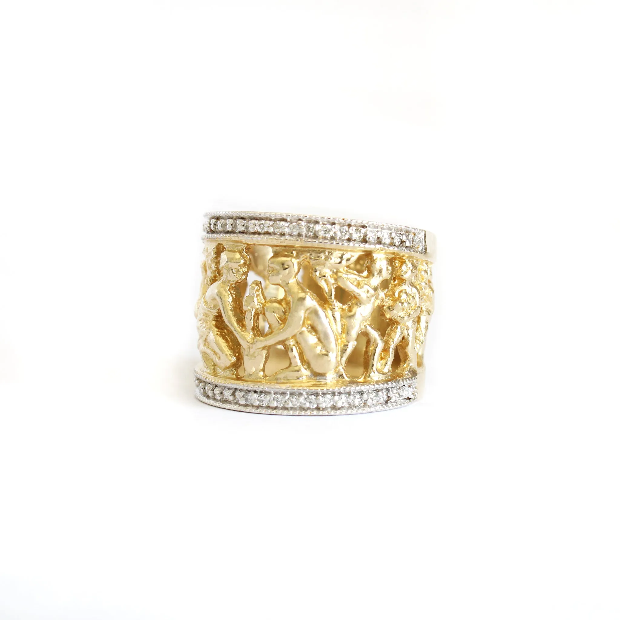 Golden People of Africa Eternity Ring with Diamond Borders