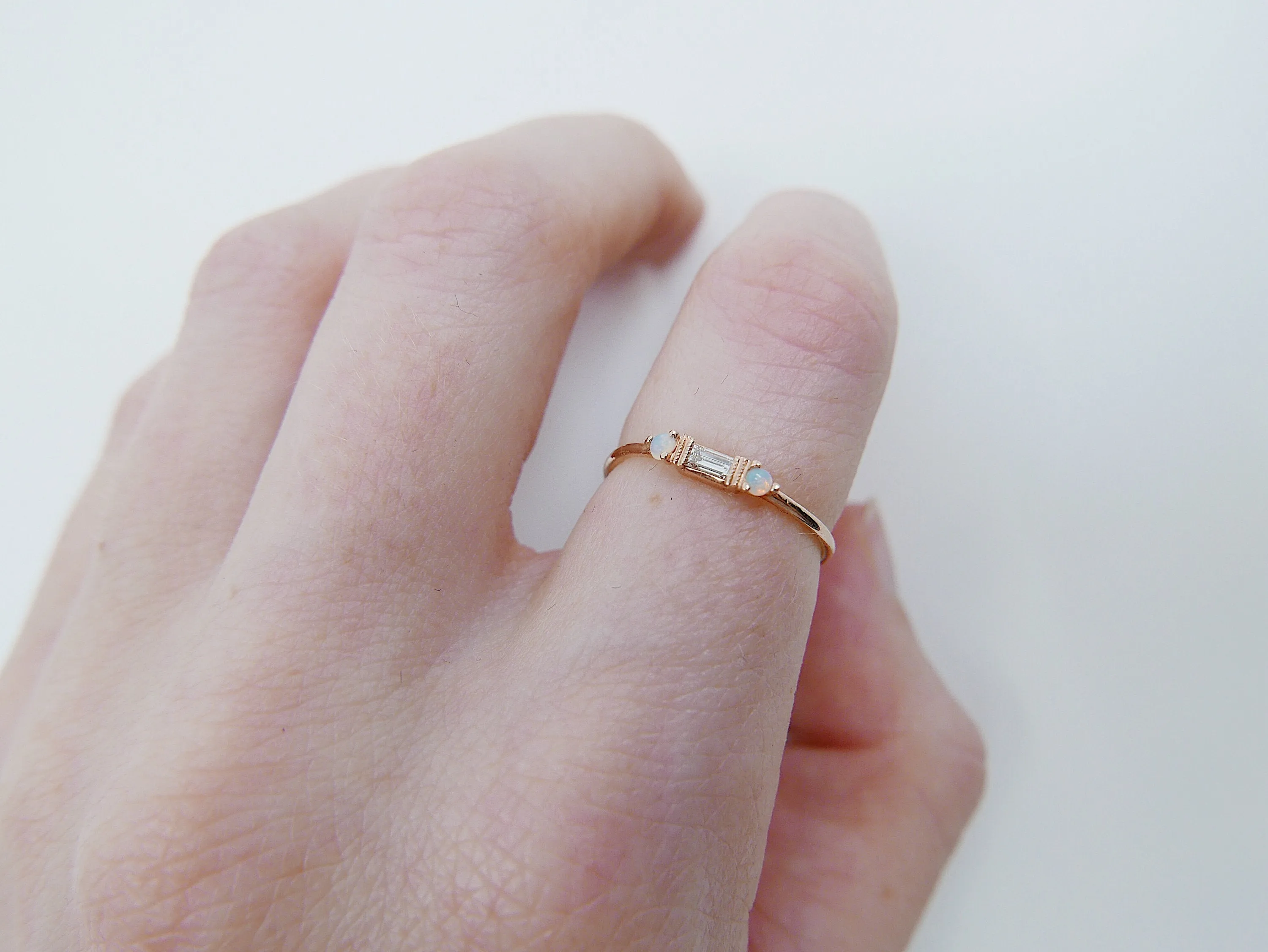 Grand Baguette Diamond & Opal Ring