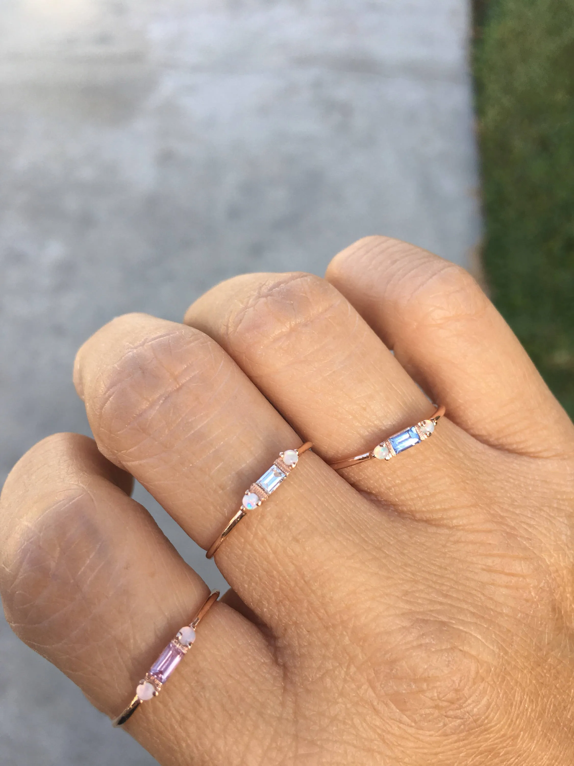 Grand Baguette Diamond & Opal Ring