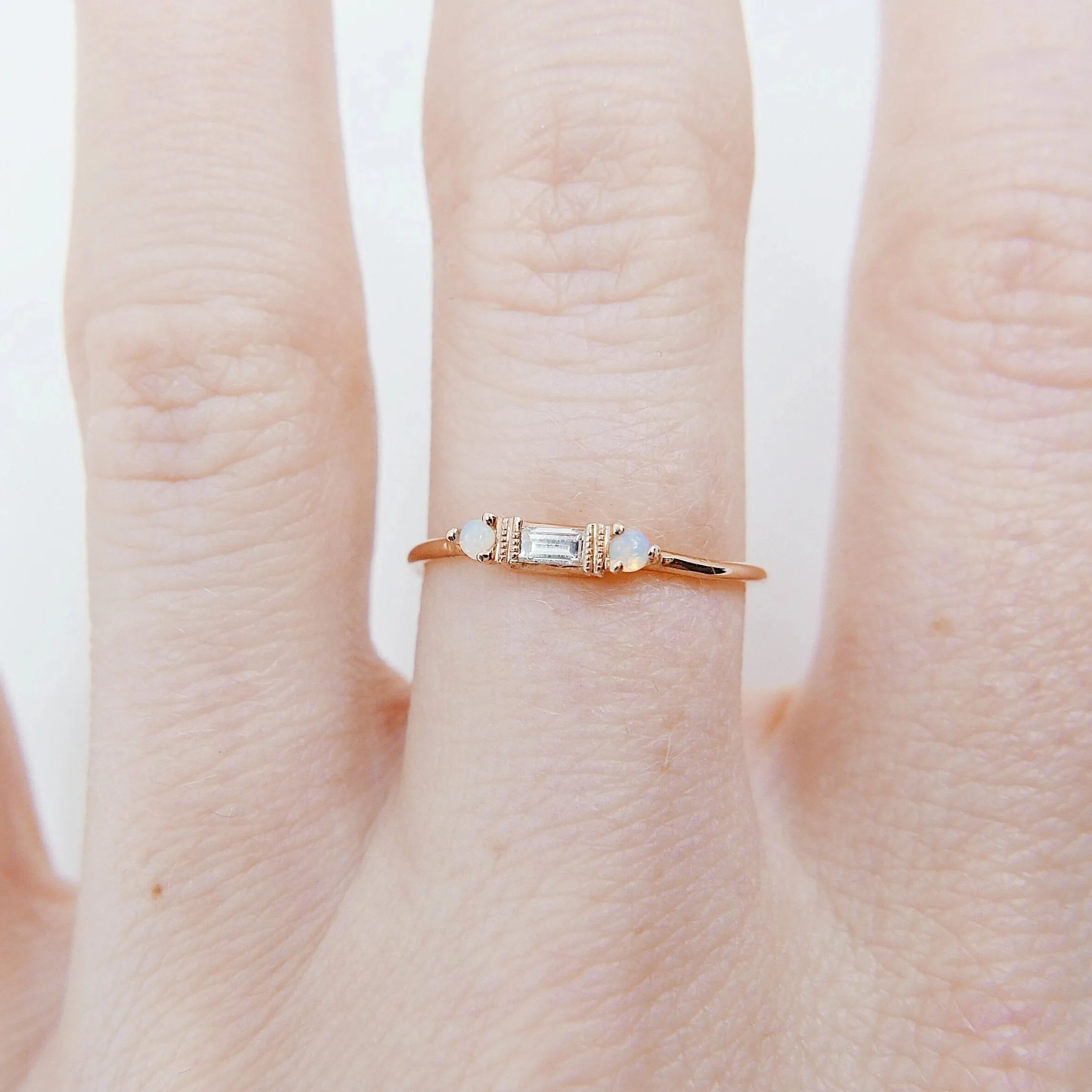 Grand Baguette Diamond & Opal Ring