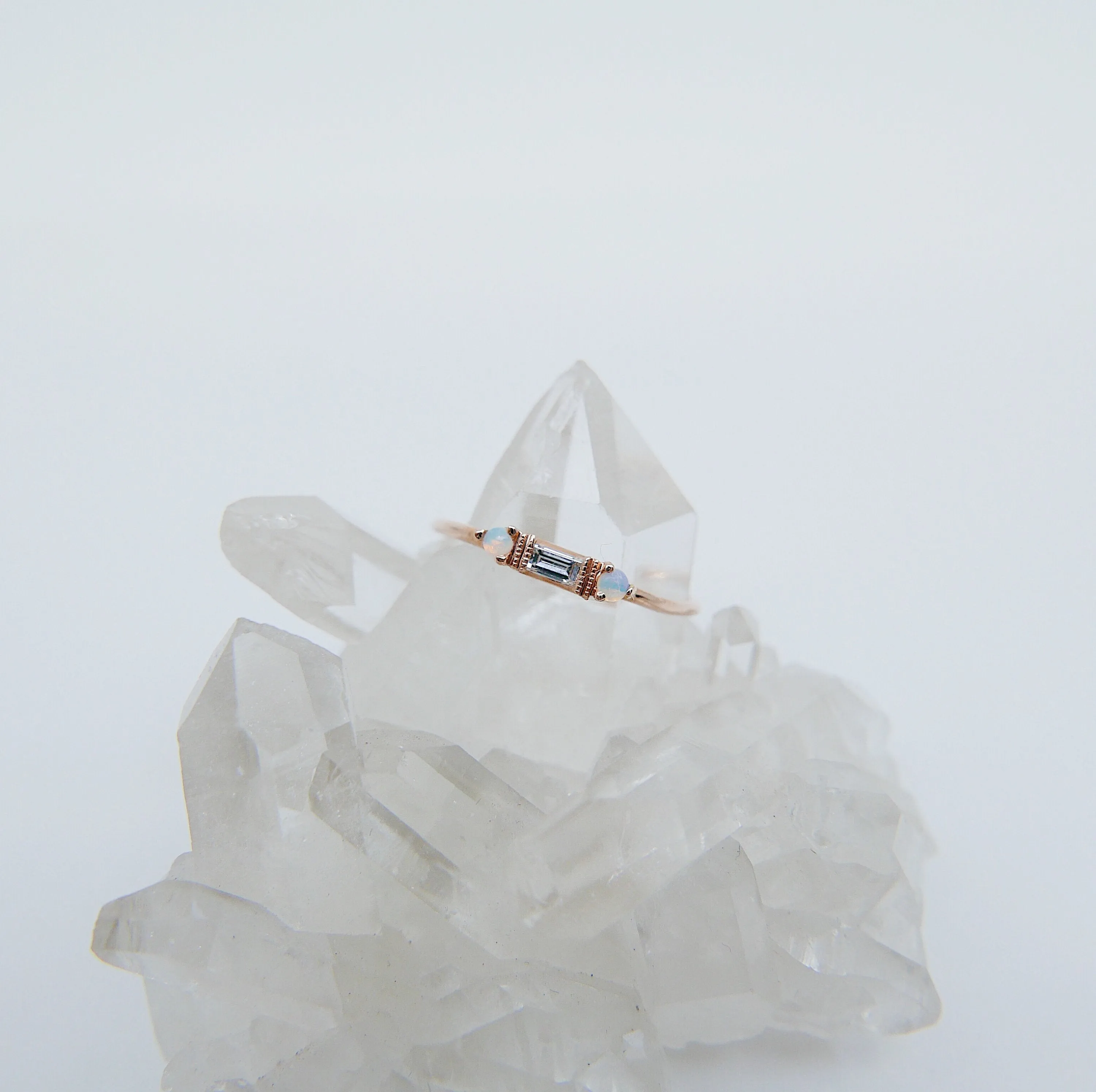 Grand Baguette Diamond & Opal Ring