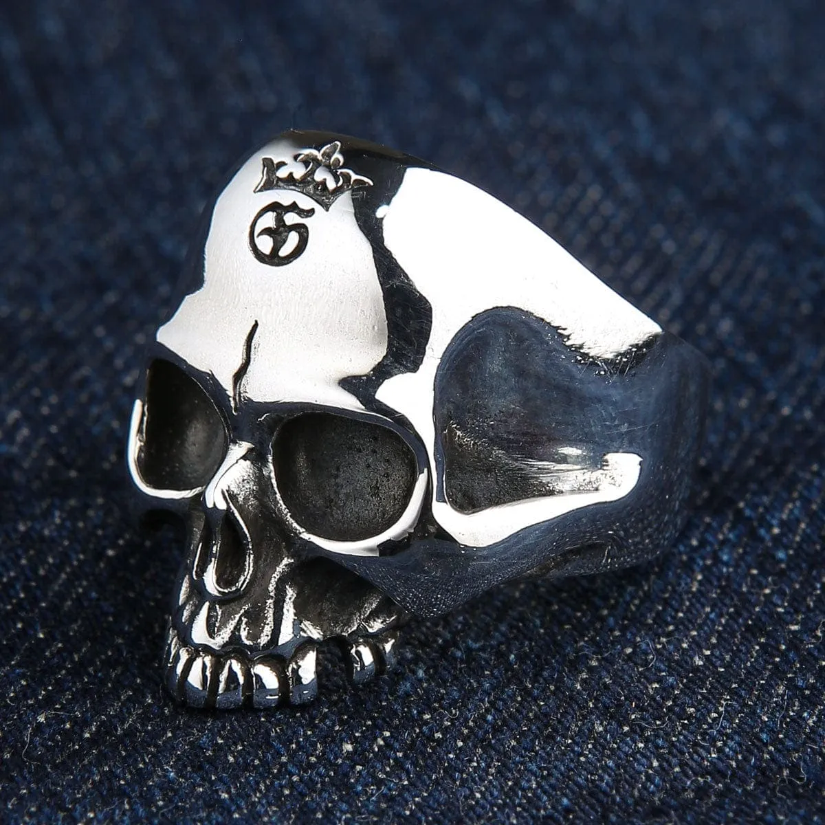 Half Jaw Skull Sterling Silver Biker Ring