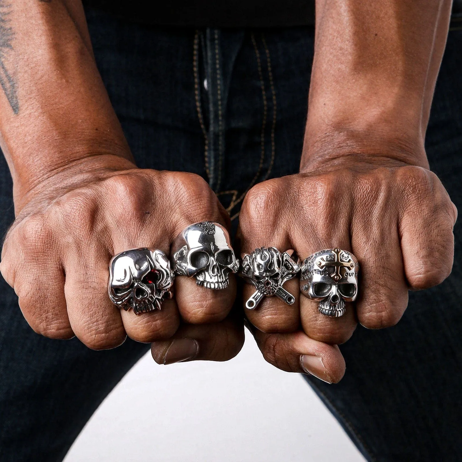 Half Jaw Skull Sterling Silver Biker Ring