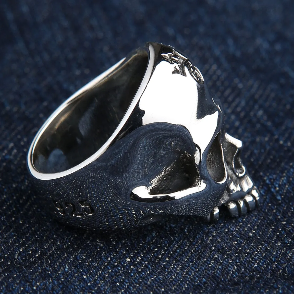 Half Jaw Skull Sterling Silver Biker Ring