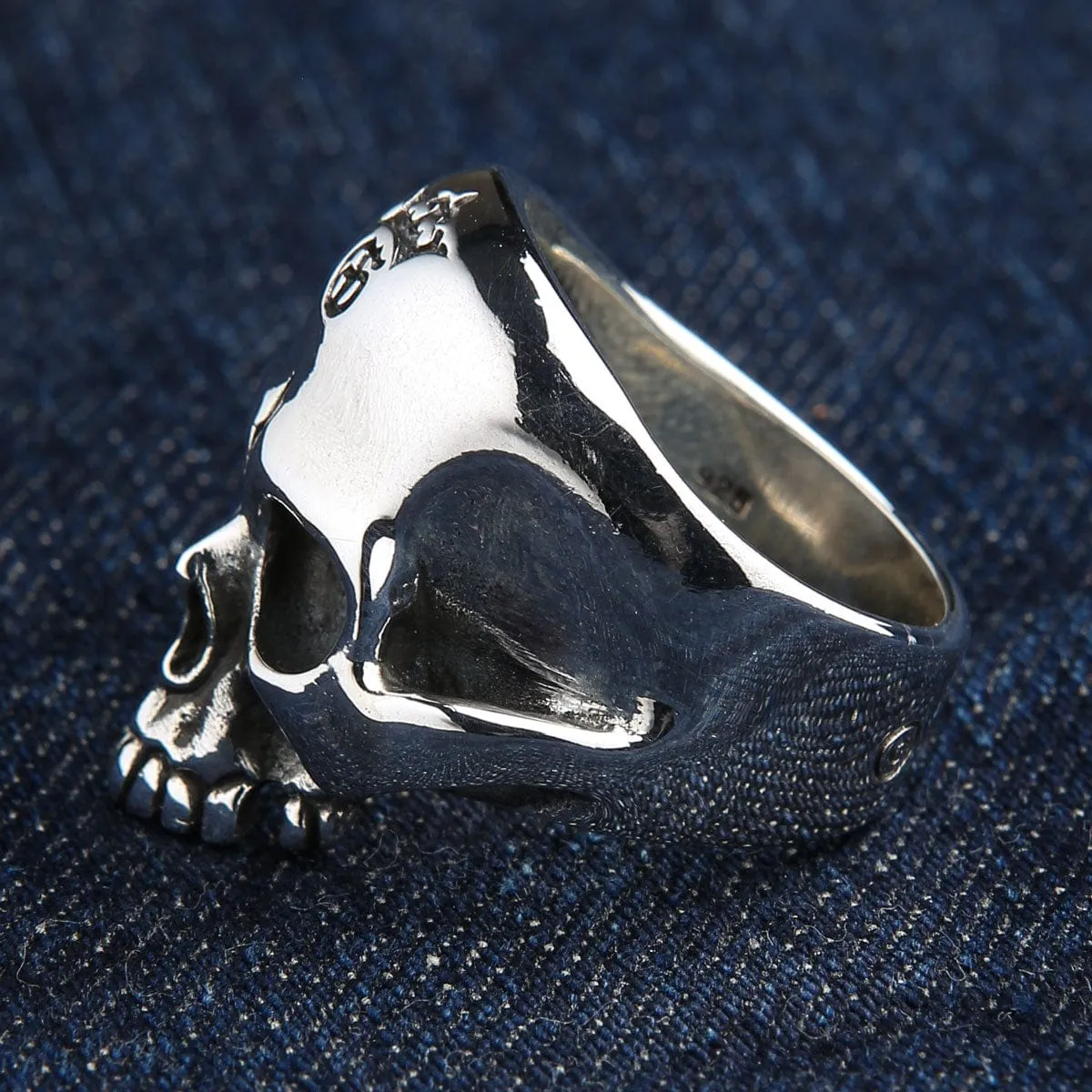 Half Jaw Skull Sterling Silver Biker Ring