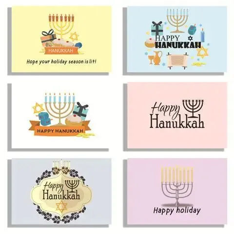 Happy Hanukkah Card Sets Jewish Gift Menorah Thank You Card 6pcs