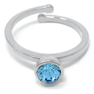 Harley Adjustable Ring with Blue Aquamarine Round Crystals from Swarovski Silver Toned Rhodium Plated