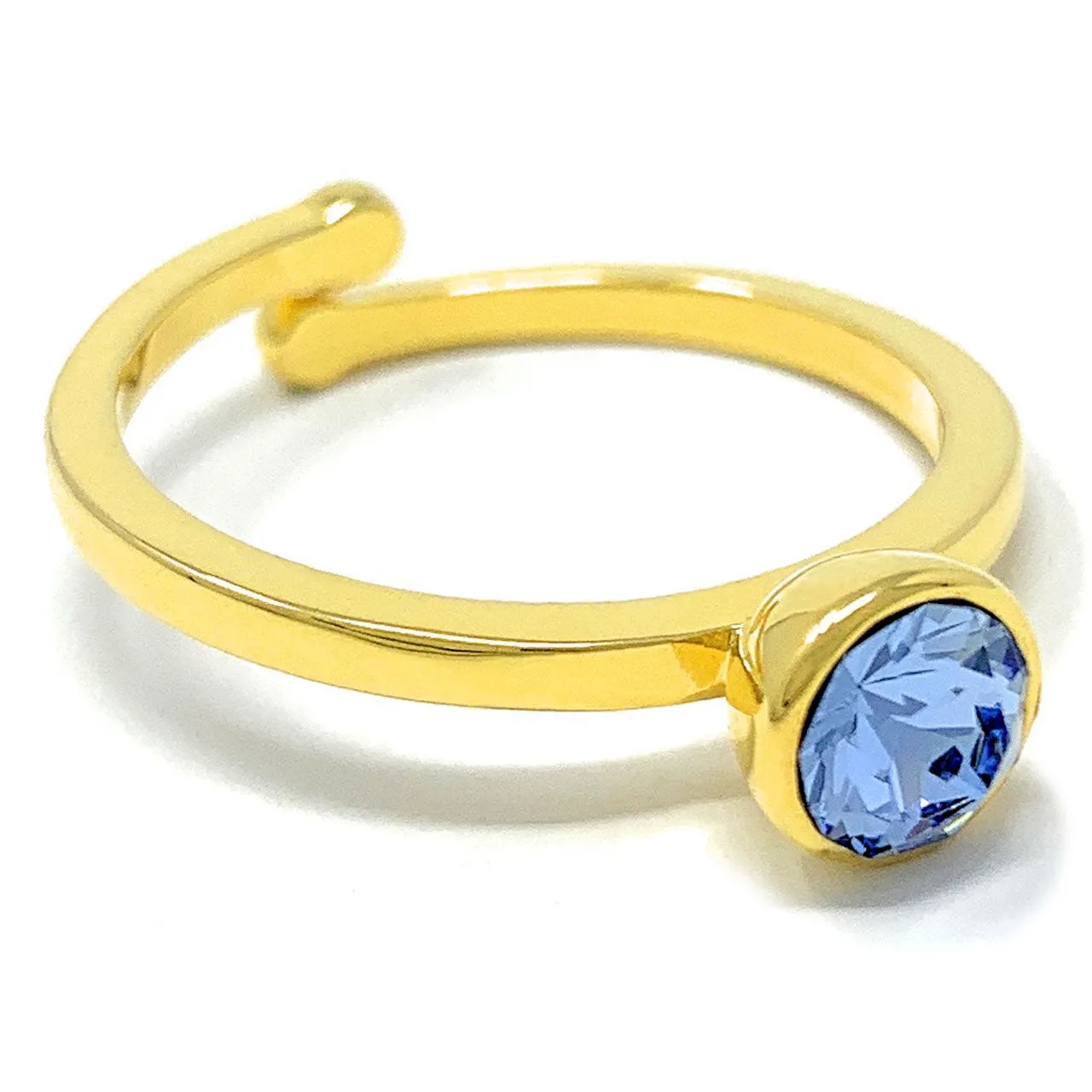 Harley Adjustable Ring with Blue Light Sapphire Round Crystals from Swarovski Gold Plated