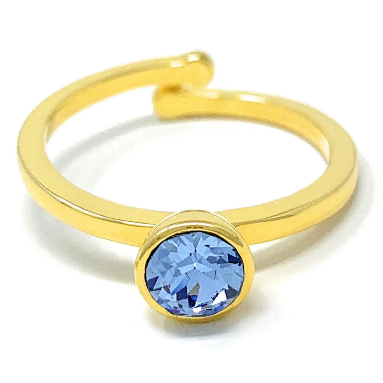 Harley Adjustable Ring with Blue Light Sapphire Round Crystals from Swarovski Gold Plated