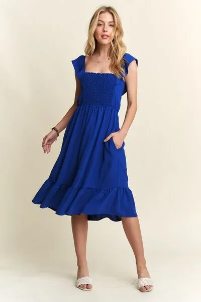 Hazel Blues® |  ADORA Smocked Square Neck Ruffled Cap Sleeve Dress