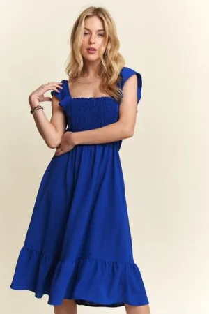 Hazel Blues® |  ADORA Smocked Square Neck Ruffled Cap Sleeve Dress