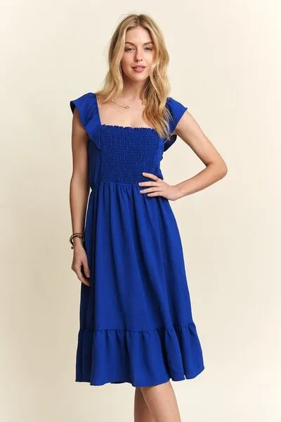 Hazel Blues® |  ADORA Smocked Square Neck Ruffled Cap Sleeve Dress