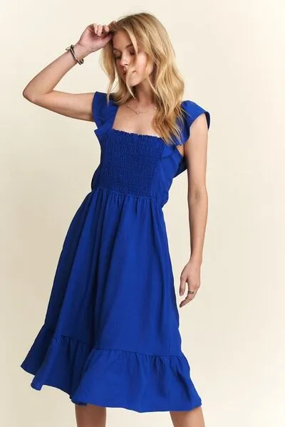 Hazel Blues® |  ADORA Smocked Square Neck Ruffled Cap Sleeve Dress