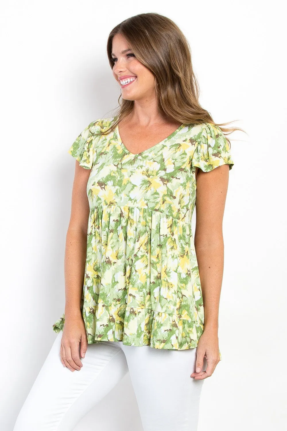 Hazel Blues® |  Be Stage Floral Ruffled Babydoll Top