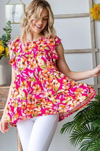 Hazel Blues® | Heimish Butterfly Sleeve Floral Tiered Top