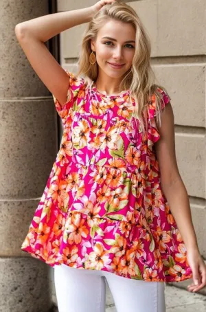 Hazel Blues® | Heimish Butterfly Sleeve Floral Tiered Top
