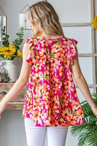 Hazel Blues® | Heimish Butterfly Sleeve Floral Tiered Top