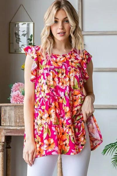 Hazel Blues® | Heimish Butterfly Sleeve Floral Tiered Top