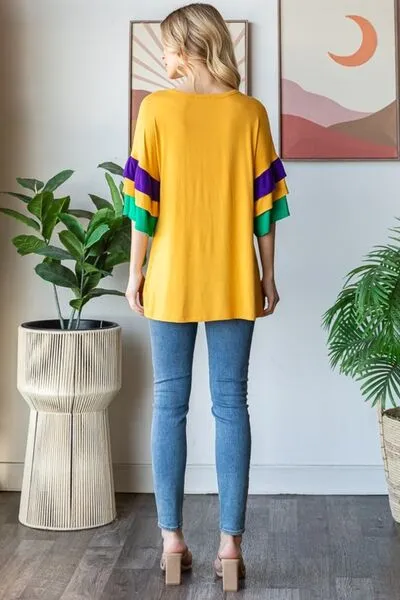 Hazel Blues® | Heimish Round Neck Color Block Ruffled Half Sleeve Top