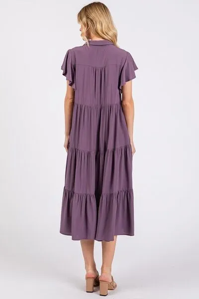 Hazel Blues® |  Mittoshop Ruffle Sleeve Collared V Neck Tiered Midi Dress