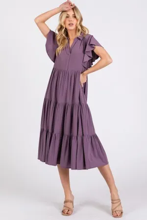 Hazel Blues® |  Mittoshop Ruffle Sleeve Collared V Neck Tiered Midi Dress