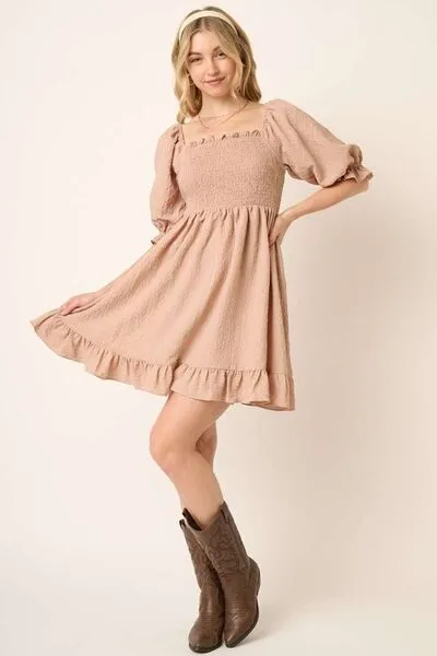 Hazel Blues® |  Mittoshop Smocked Ruffled Hem Half Sleeve Mini Dress