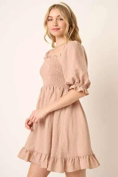 Hazel Blues® |  Mittoshop Smocked Ruffled Hem Half Sleeve Mini Dress