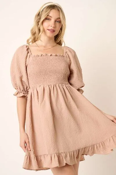 Hazel Blues® |  Mittoshop Smocked Ruffled Hem Half Sleeve Mini Dress