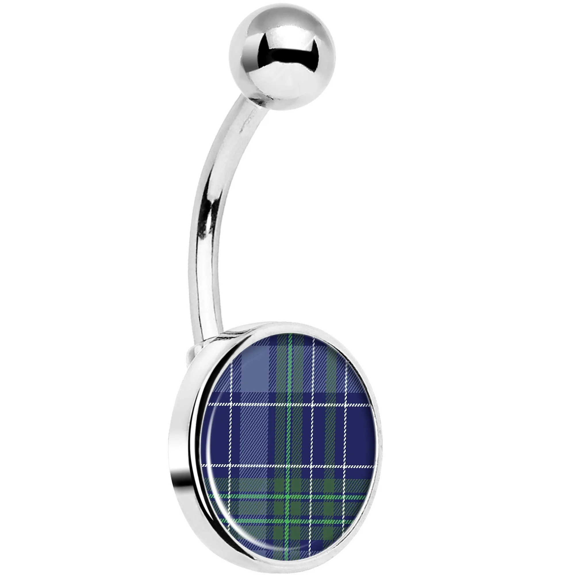 Holiday Blue Green Plaid Belly Ring