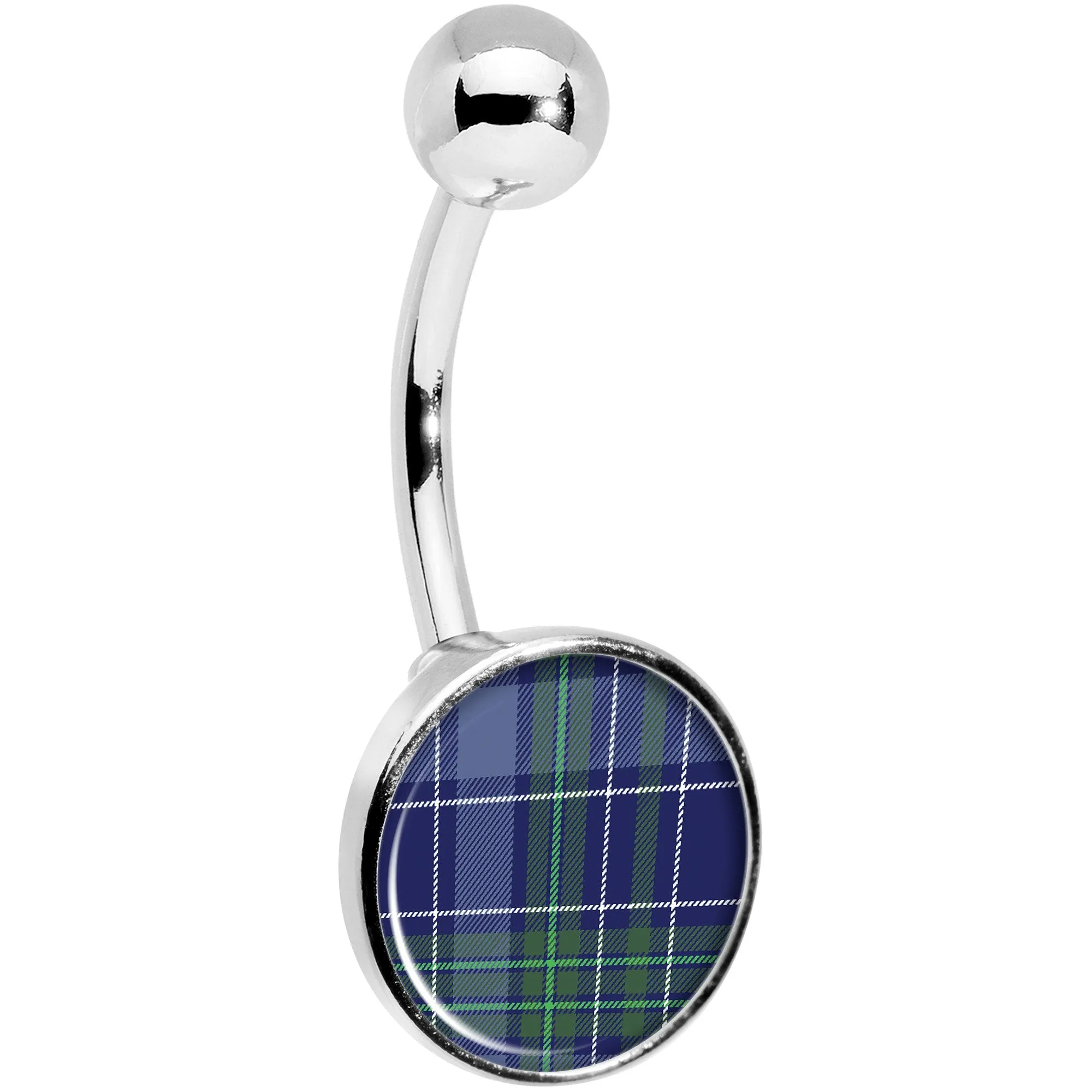 Holiday Blue Green Plaid Belly Ring