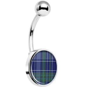 Holiday Blue Green Plaid Belly Ring