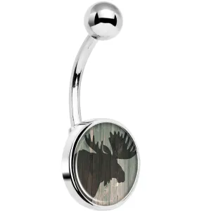 Holiday Rustic Wood Moose Belly Ring
