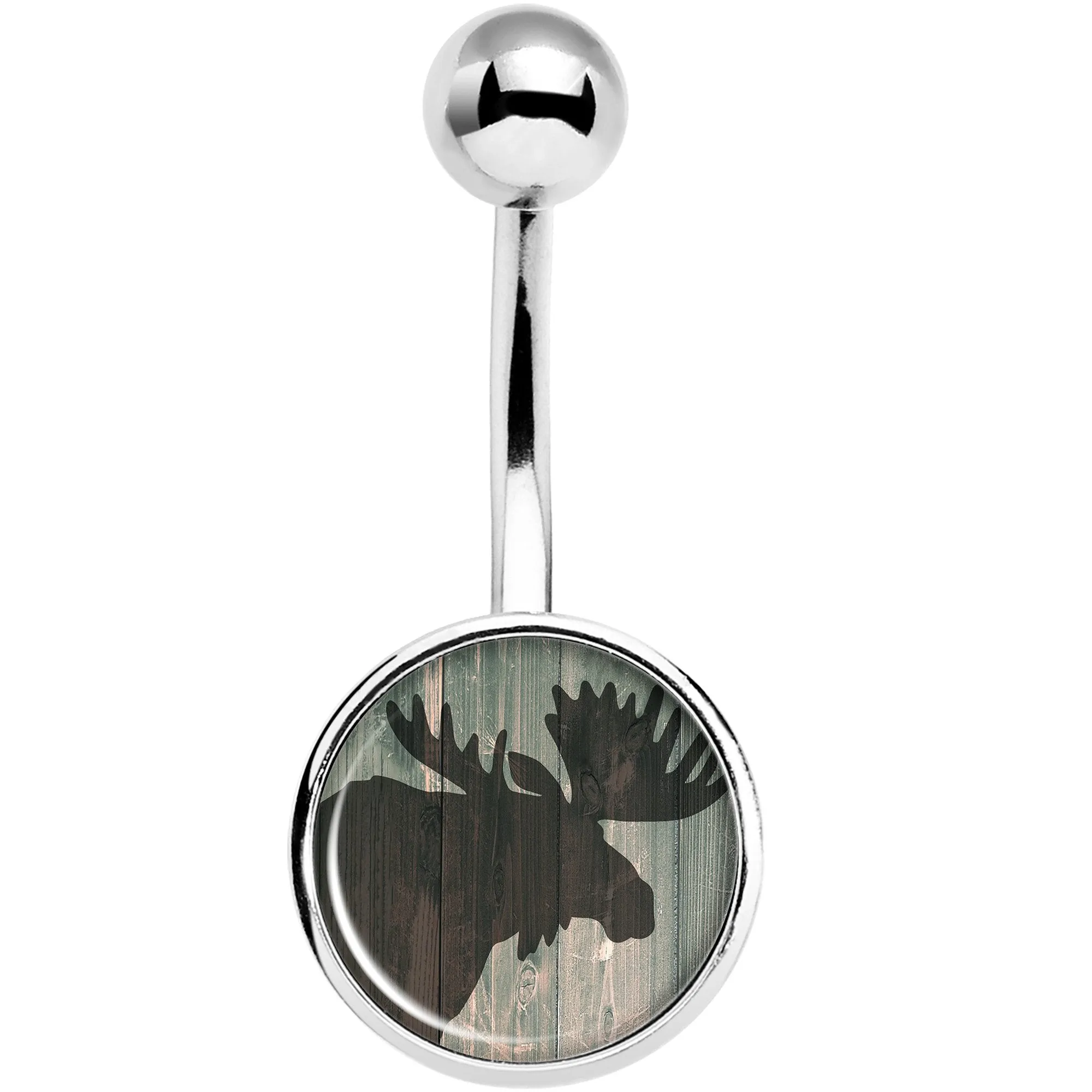 Holiday Rustic Wood Moose Belly Ring