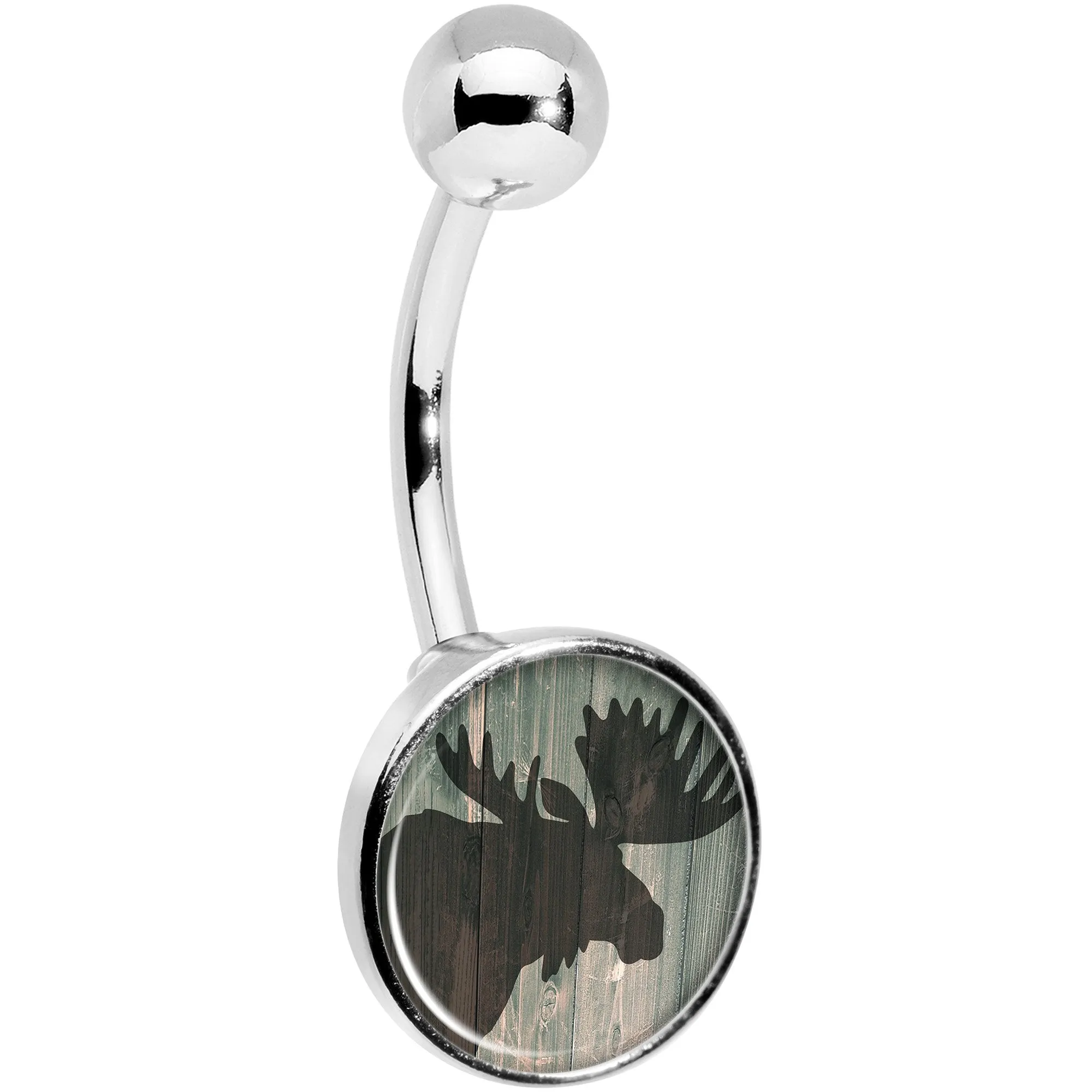 Holiday Rustic Wood Moose Belly Ring