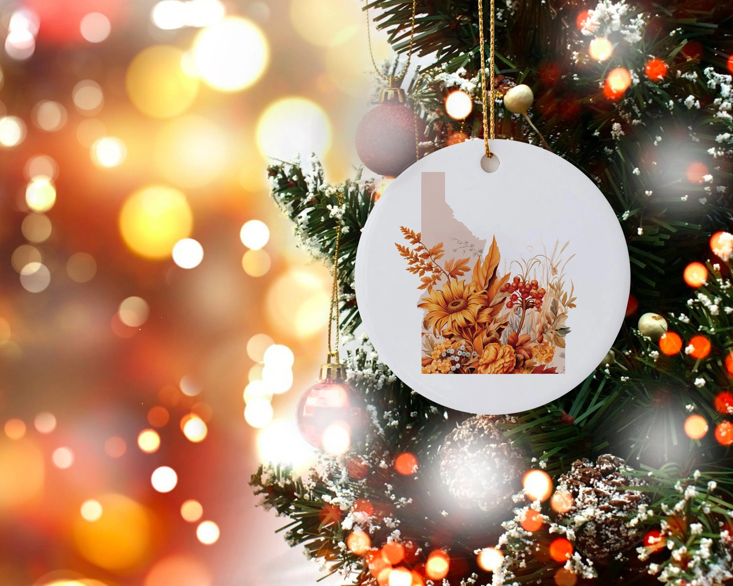 Idaho Christmas Ornament | Four Seasons Decor | PNW Holiday Gift | Fall Idaho Wildflower Design | Unique Christmas Decor