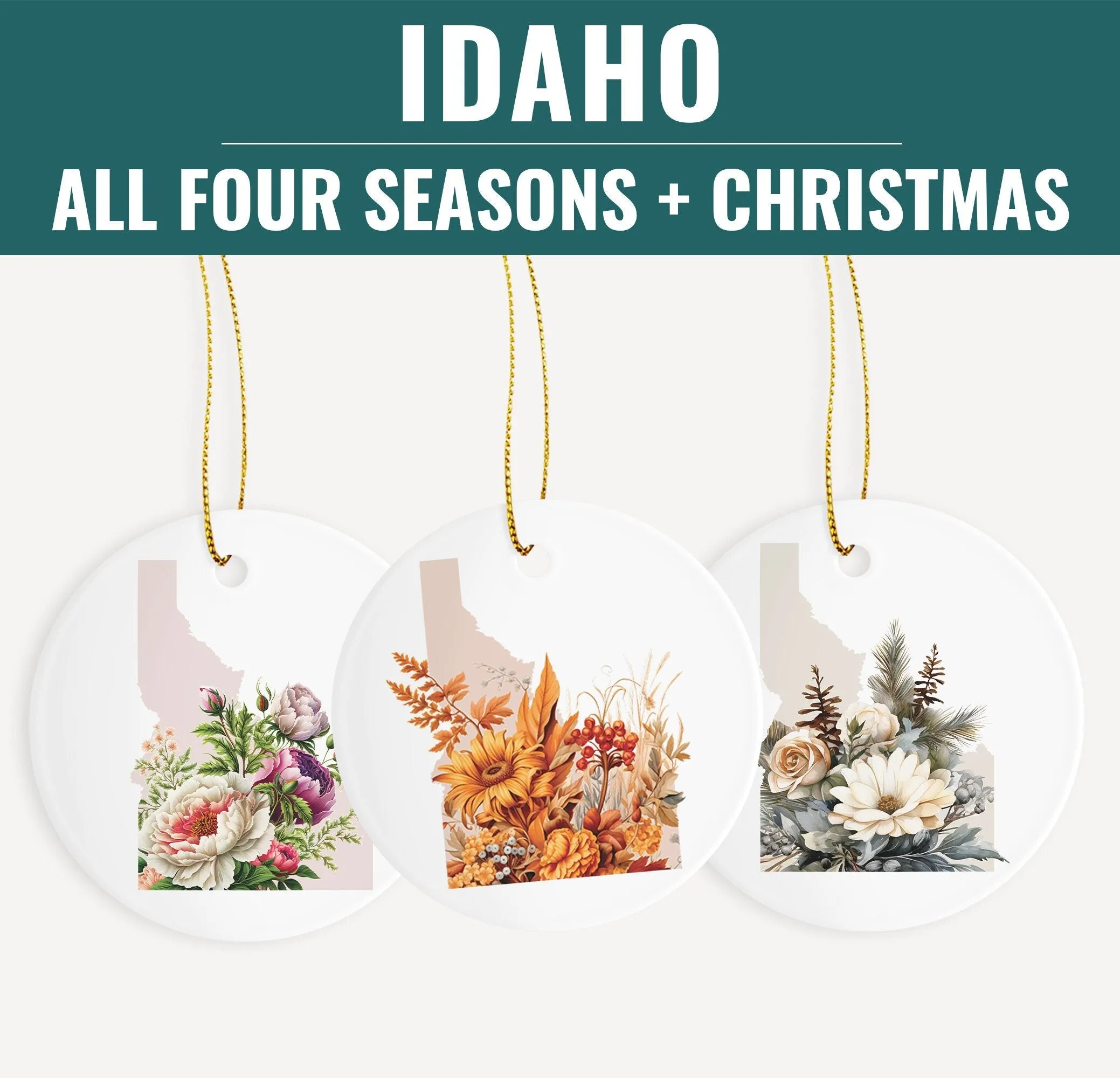 Idaho Christmas Ornament | Four Seasons Decor | PNW Holiday Gift | Fall Idaho Wildflower Design | Unique Christmas Decor