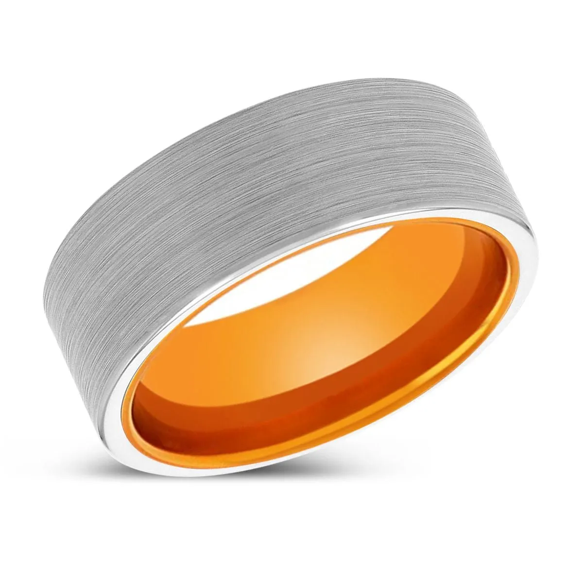 INSPECTAH | Orange Ring, White Tungsten Ring, Brushed, Flat