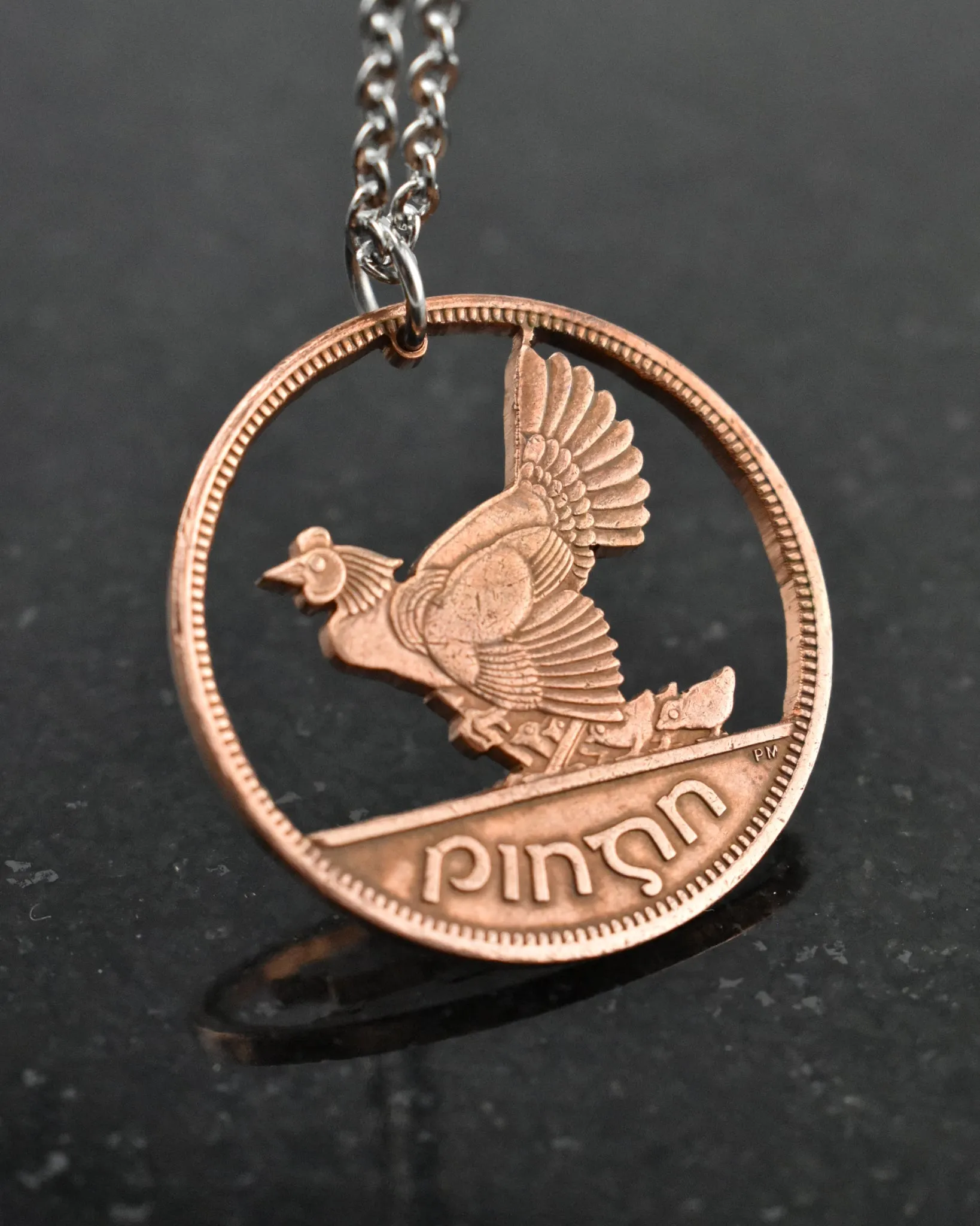Ireland - Hen with Chicks Cut Coin Pendant