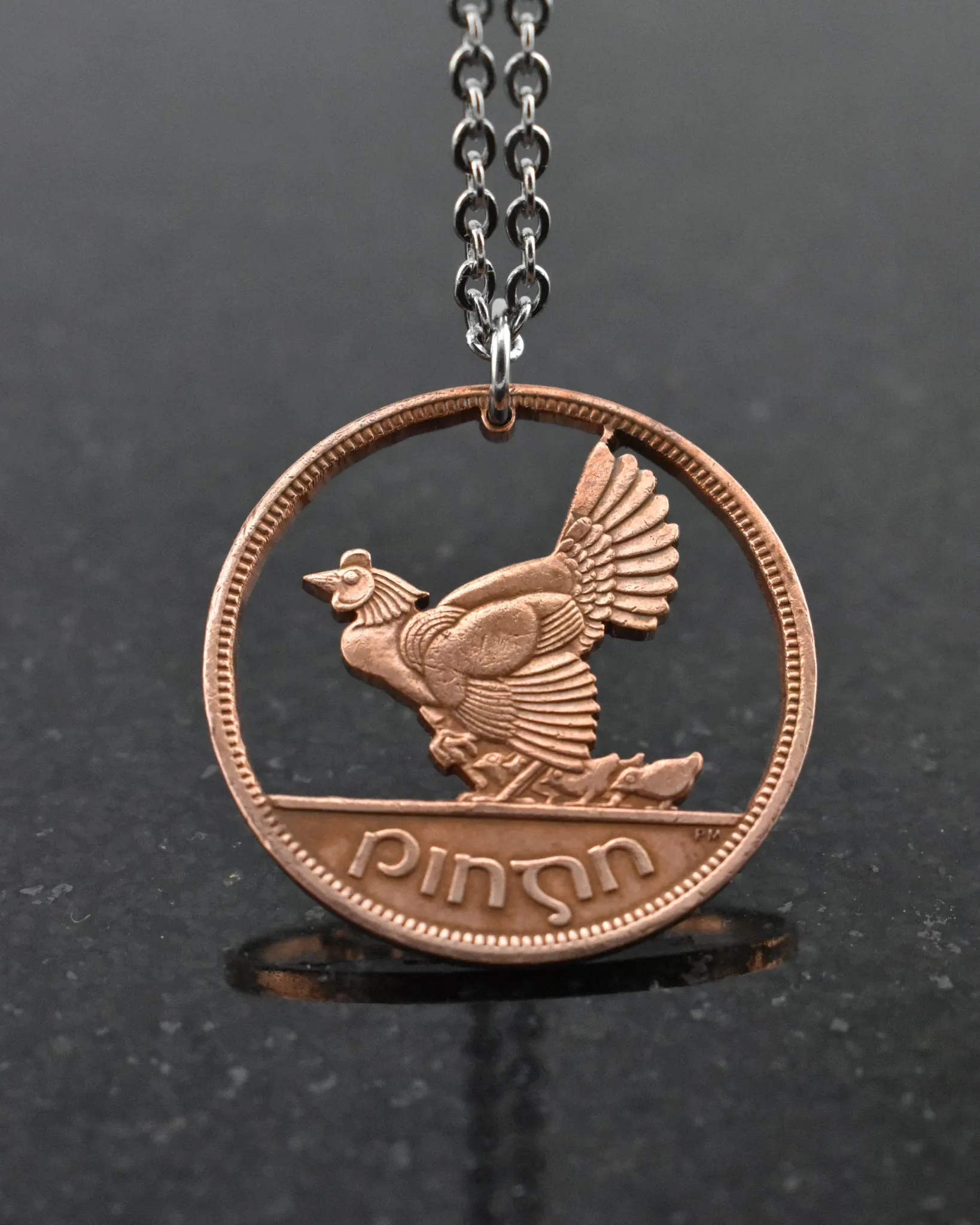 Ireland - Hen with Chicks Cut Coin Pendant