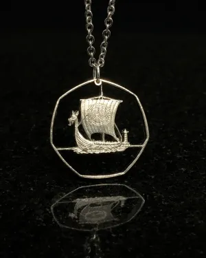 Isle of Man - Viking Ship Cut Coin Pendant