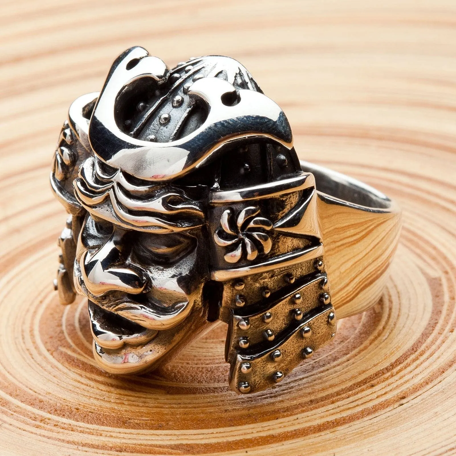 Japanese Samurai Mask Sterling Silver Ring