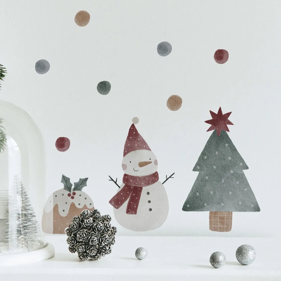 Joanie & Jeanie - Snowman, Tree & Christmas Pudding Wall Sticker