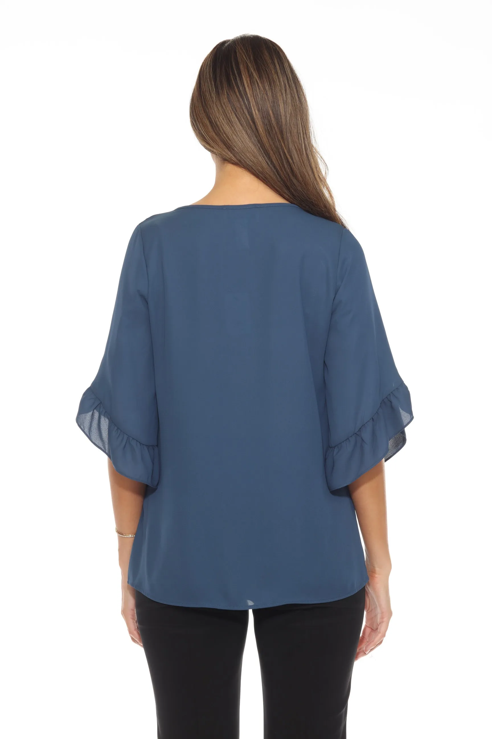 Joseph Ribkoff Nightfall Ruffled Tulip Sleeve V-Neck Top 243254
