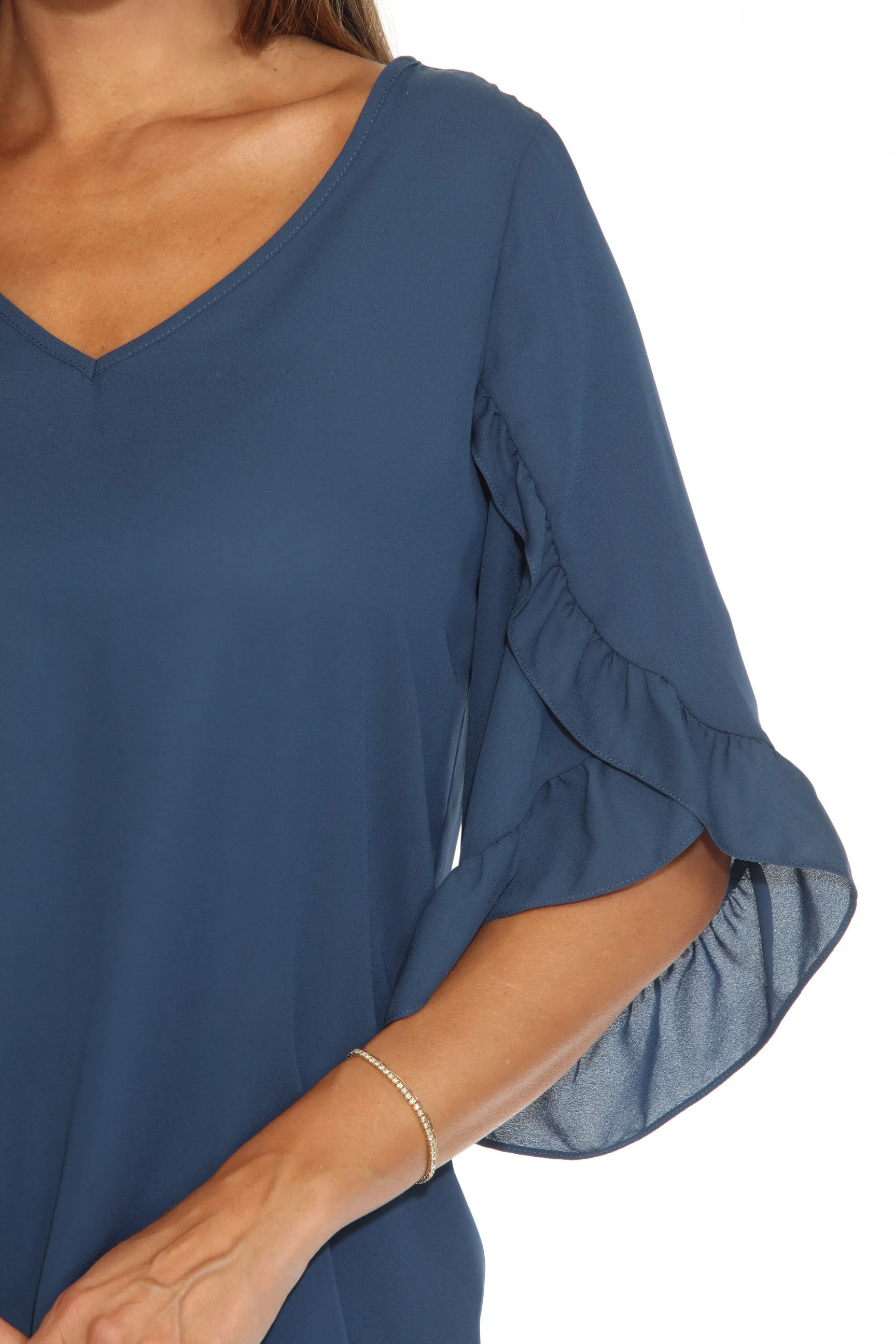 Joseph Ribkoff Nightfall Ruffled Tulip Sleeve V-Neck Top 243254