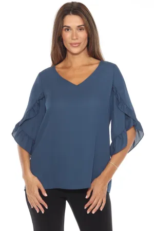 Joseph Ribkoff Nightfall Ruffled Tulip Sleeve V-Neck Top 243254