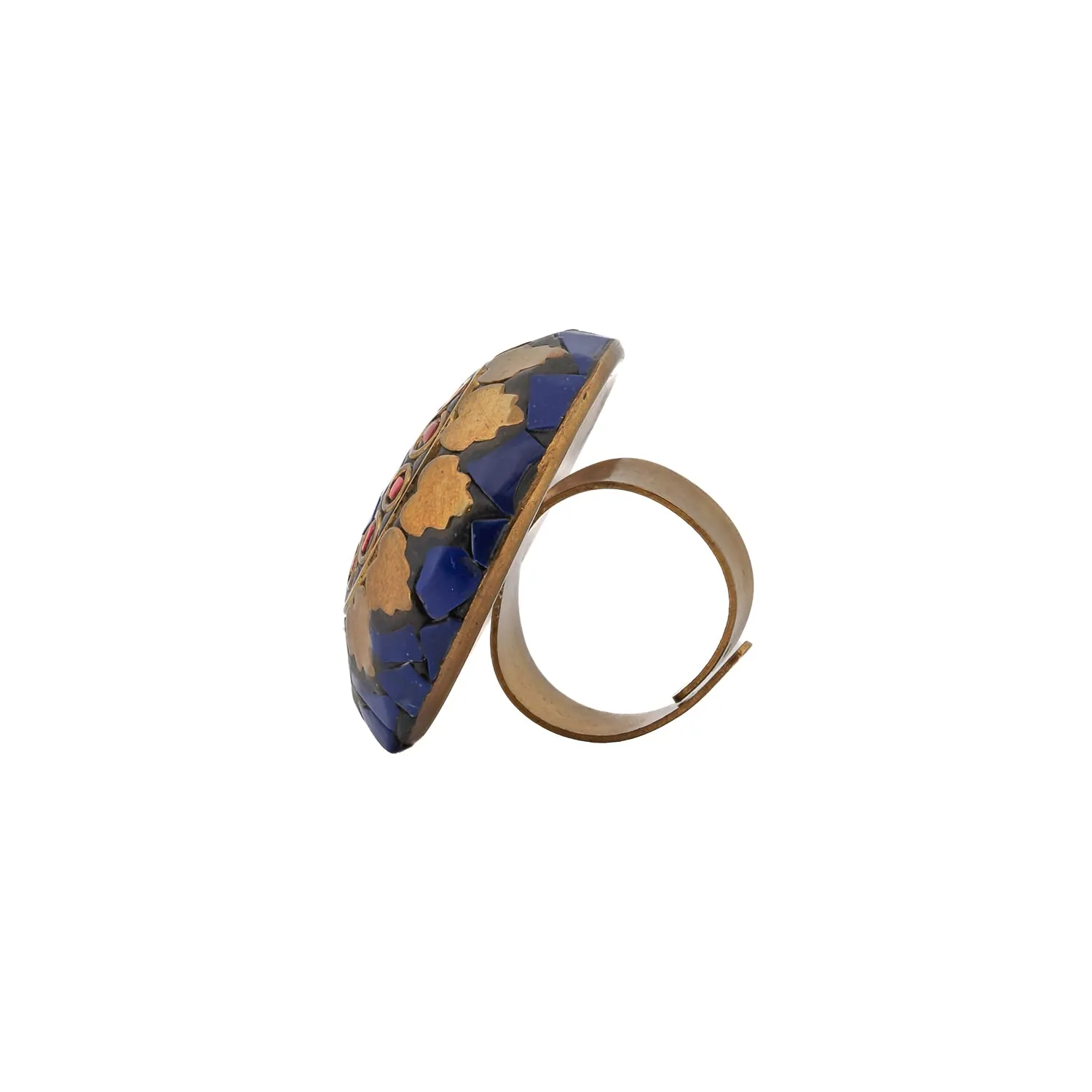 Lapis & Coral Gemstone Nepal Chunky Ring