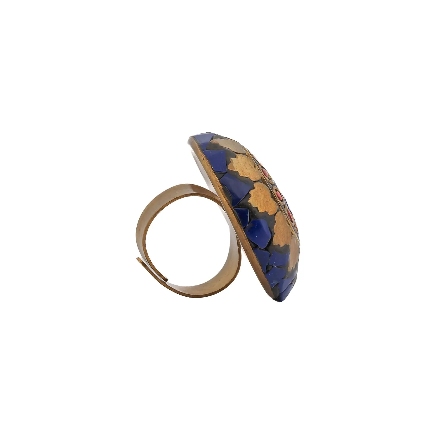 Lapis & Coral Gemstone Nepal Chunky Ring